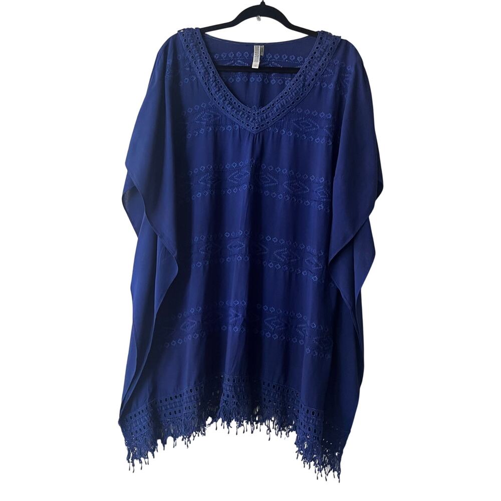 Mario Rerio Womens Blue Embroider Tunic Blouse Size M